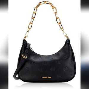 Michael Kors Large Cora Crossbody Black Embossed Leather